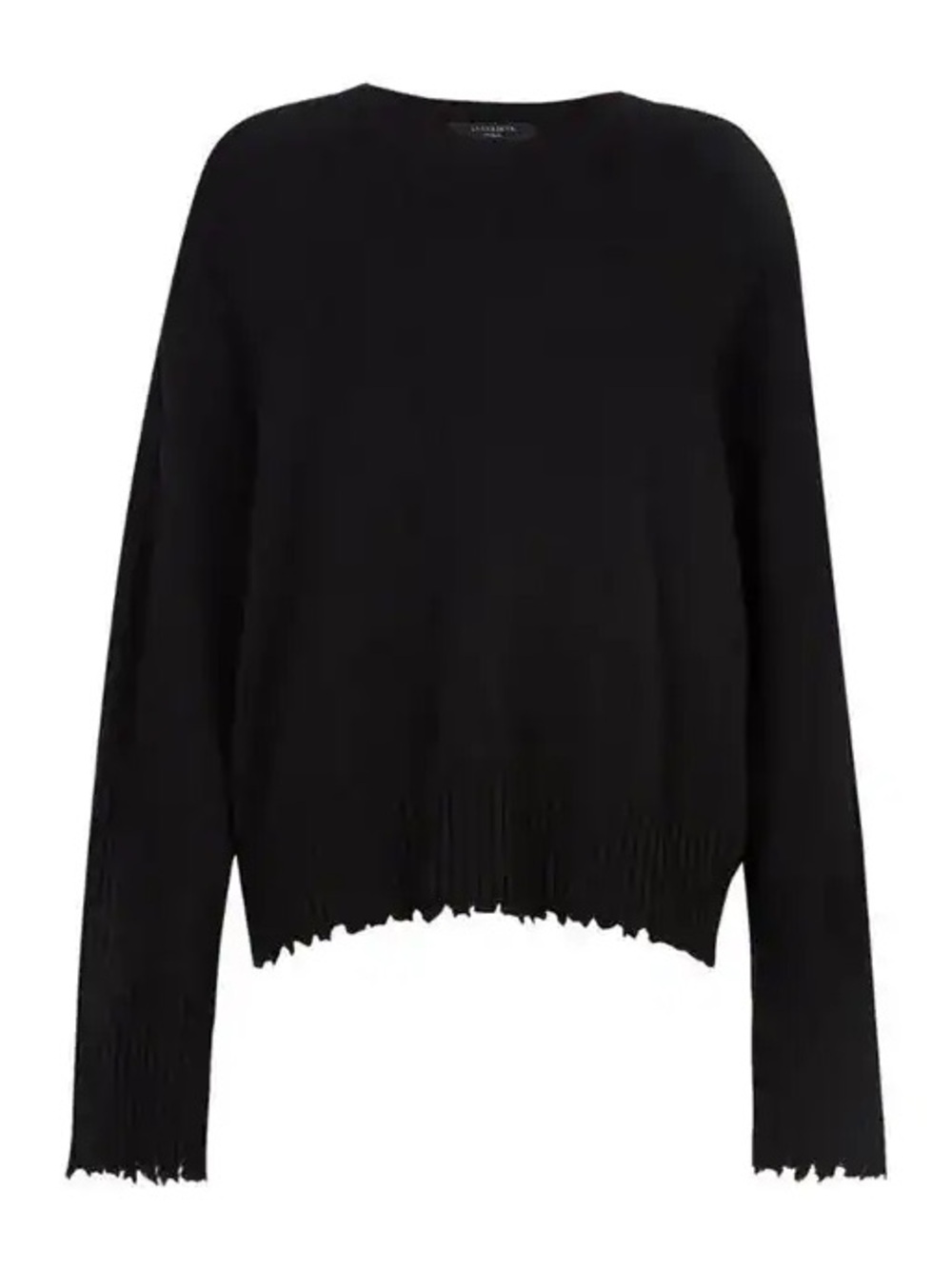 All Saints Cashmere-Wool Kiera Black Distressed Crew Sweater